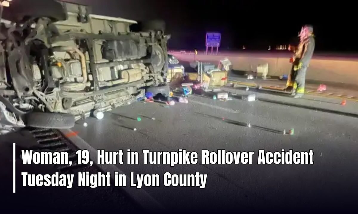 Woman, 19, Hurt in Turnpike Rollover Accident Tuesday Night in Lyon County
