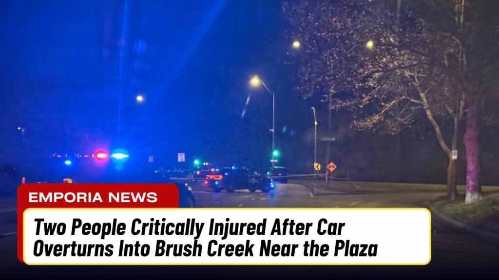 Two People Critically Injured After Car Overturns Into Brush Creek Near the Plaza